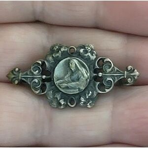 Antique Johnson Milano Silver Plated Brass Religious Pin